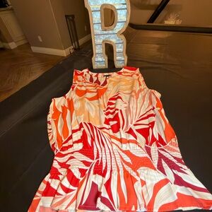Ann Taylor Coral and White Sleeveless Top